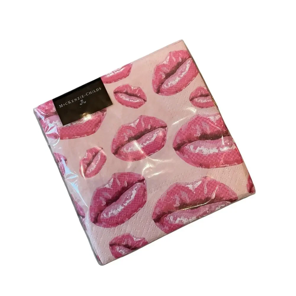 MacKenzie-Childs Kiss Me Cocktail Paper Napkins 20pc Pink Valentine New